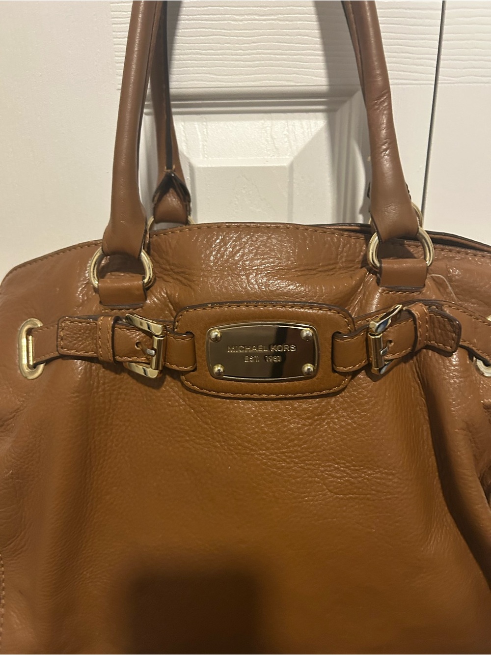 Michael Kors Brown Leather Shoulder Bag with Gold Hardware